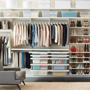 Time to organize bedroom closet with chair