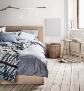 bedroom, layering, bedding, grey, beige